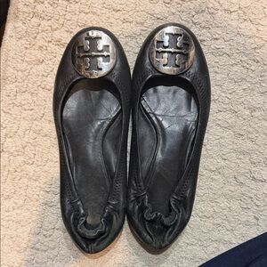 Tory Burch Black Flats with Silver Logo
